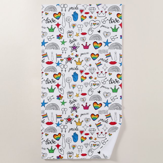 Gay Pride Doodle Pattern Beach Towel (Front)