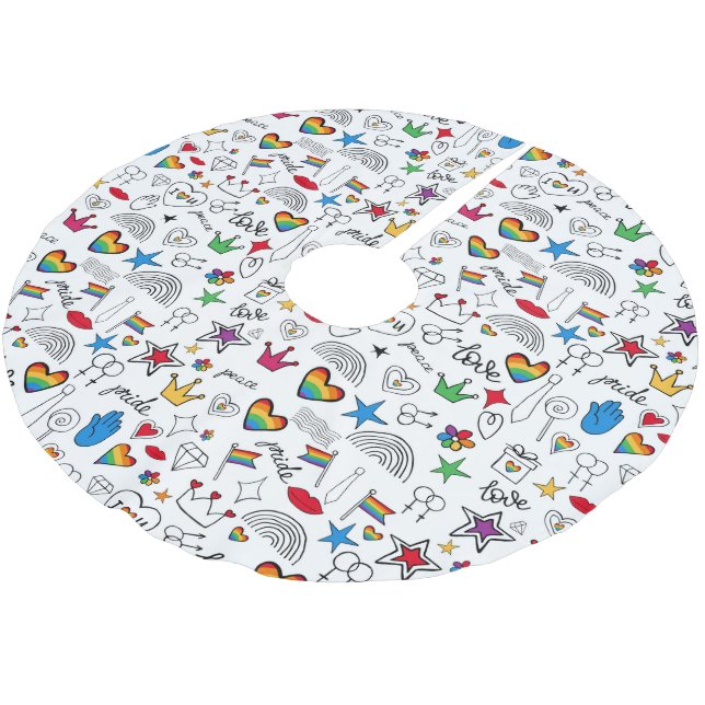 Gay Pride Doodle Pattern Brushed Polyester Tree Skirt (Angled)