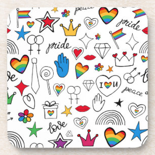 Gay Pride Doodle Pattern Coaster