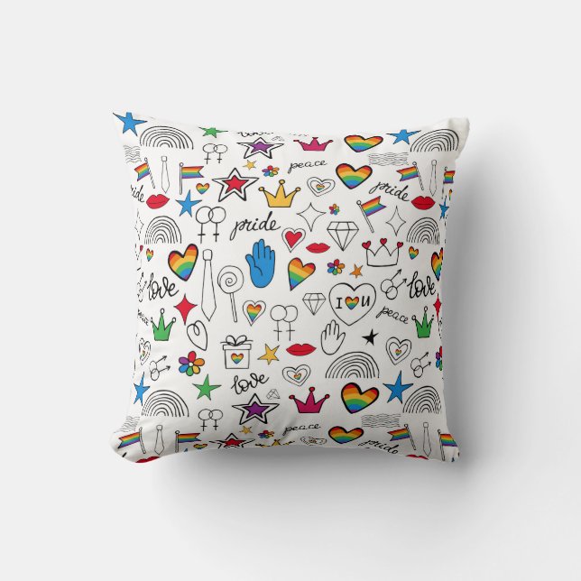 Gay Pride Doodle Pattern Cushion (Front)
