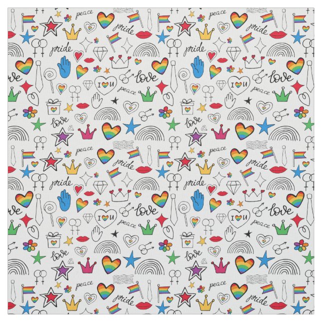 Gay Pride Doodle Pattern Fabric (Swatch)