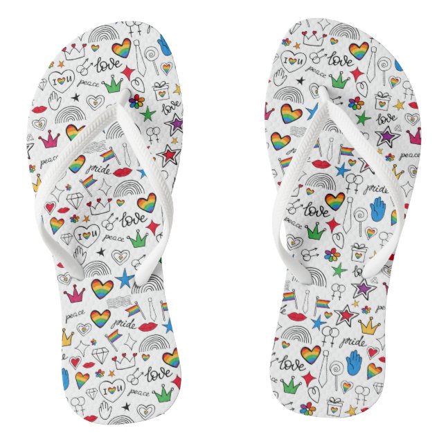 Gay Pride Doodle Pattern Flip Flops (Footbed)