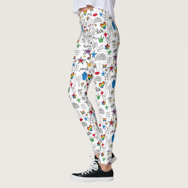 Gay Pride Doodle Pattern Leggings (Left)