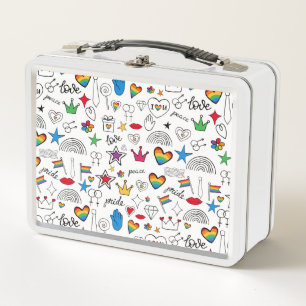 Gay Pride Doodle Pattern Metal Lunch Box