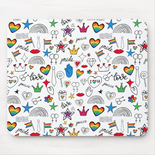 Gay Pride Doodle Pattern Mouse Mat (Front)