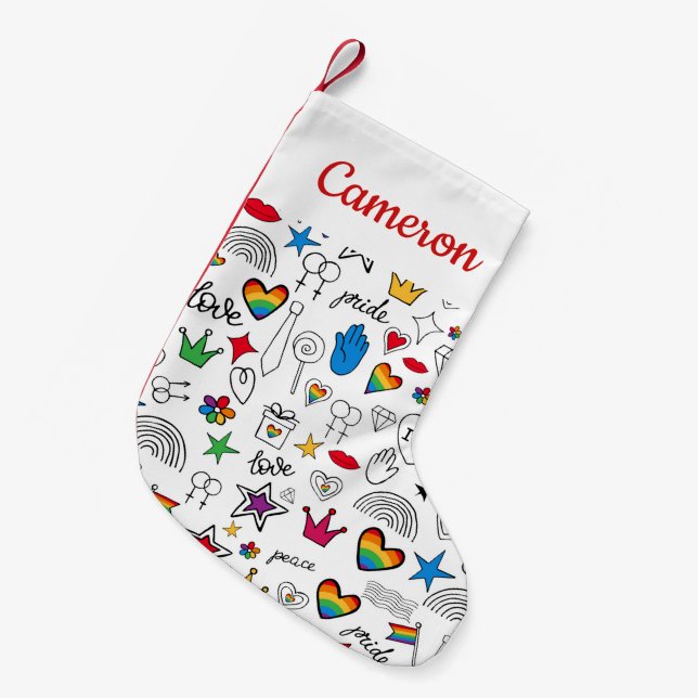 Gay Pride Doodle Pattern Small Christmas Stocking (Front (Hanging))