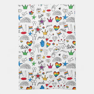 Gay Pride Doodle Pattern Tea Towel