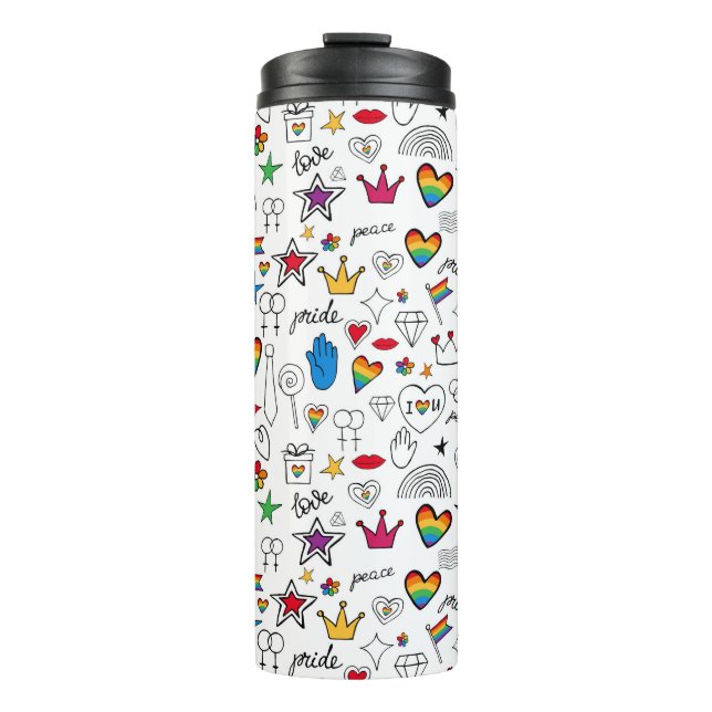 Gay Pride Doodle Pattern Thermal Tumbler (Front)