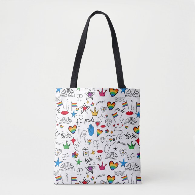 Gay Pride Doodle Pattern Tote Bag (Front)