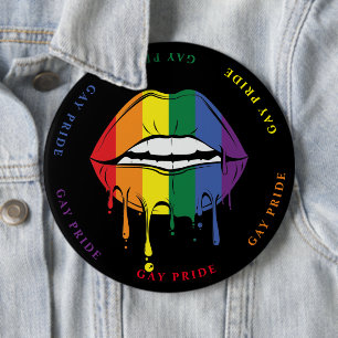 Gay Pride Dripping Paint Rainbow Lips 6 Cm Round Badge