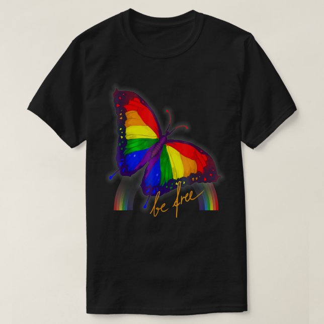 Gay Pride Flag Butterfly LGBT  CSD Be free,gay gif T-Shirt (Design Front)