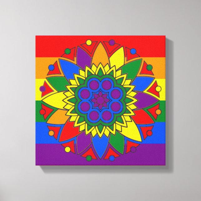 Gay Pride Flag Colours Mandala LGBT Canvas Print (Front)