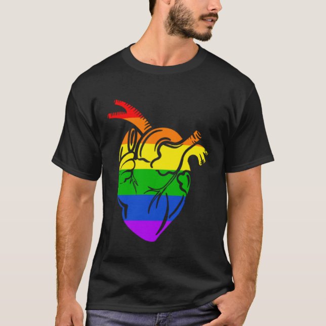 Gay Pride Flag Heart LGBTQ Trans Lesbian Queer Pri T-Shirt (Front)