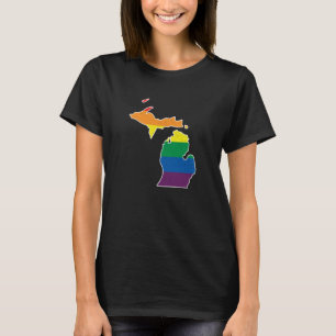 Gay Pride Flag Michigan State Map Rainbow Stripes T-Shirt