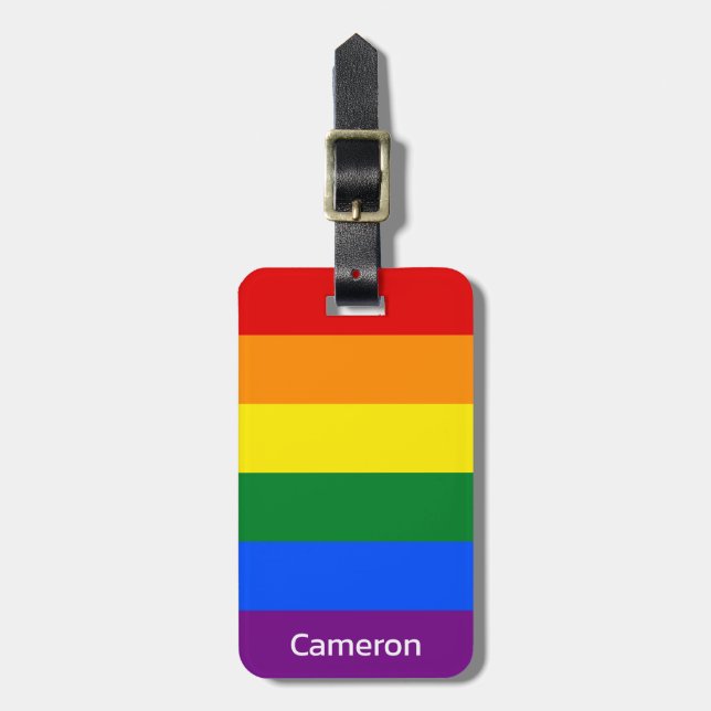 Gay Pride Flag Personalised Luggage Tag (Front Vertical)