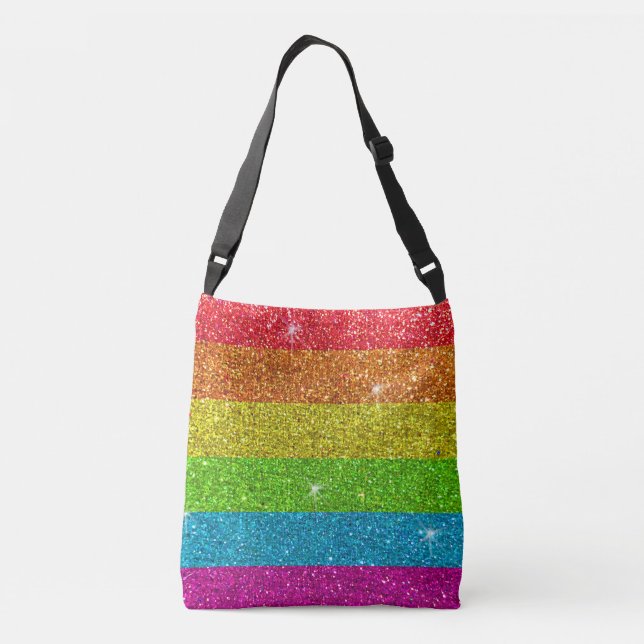 Gay Pride Flag Rainbow Glitter Stripes LGBT Love Crossbody Bag (Back)