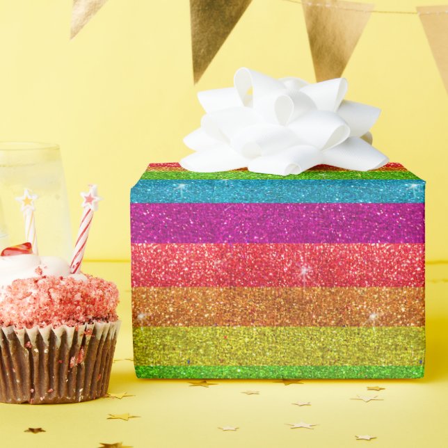 Gay Pride Flag Rainbow Glitter Stripes LGBTQIA Wrapping Paper (Birthday Party)