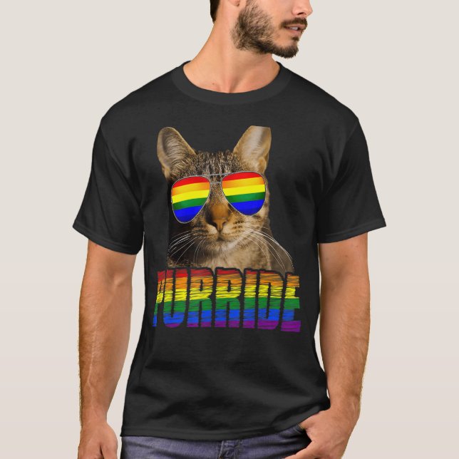 Gay Pride For Women Men Lgbt Cat Purride Rainbow S T-Shirt (Front)