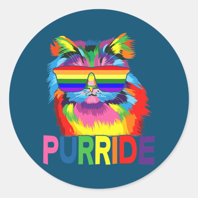Gay Pride For Women Men LGBT Daddy Cat Purride  Classic Round Sticker (Front)