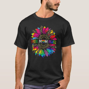 Gay Pride Free Mum Hugs Sunflower Leopard Rainbow T-Shirt