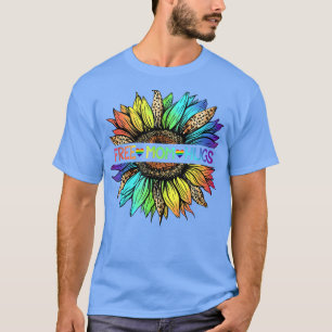 Gay Pride Free Mum Hugs Sunflower Leopard Rainbow T-Shirt