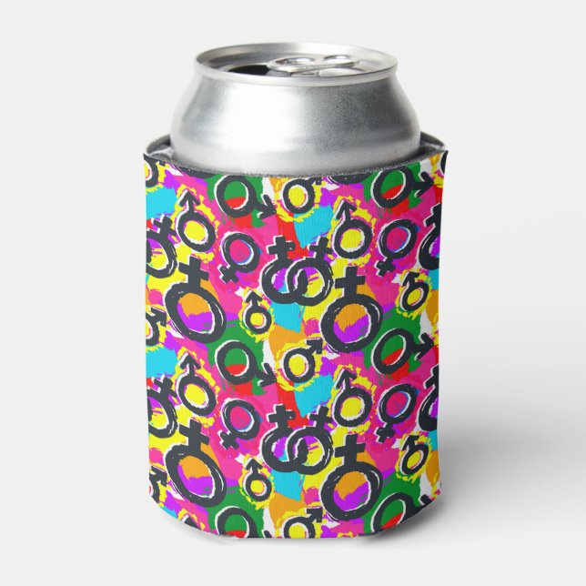 Gay Pride Gender Neon Pattern Can Cooler (Can Front)