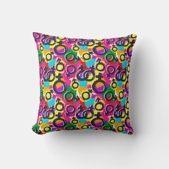 Gay Pride Gender Neon Pattern Cushion (Front)