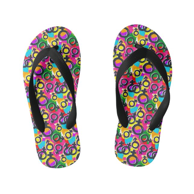 Gay Pride Gender Neon Pattern Kid's Flip Flops (Footbed)