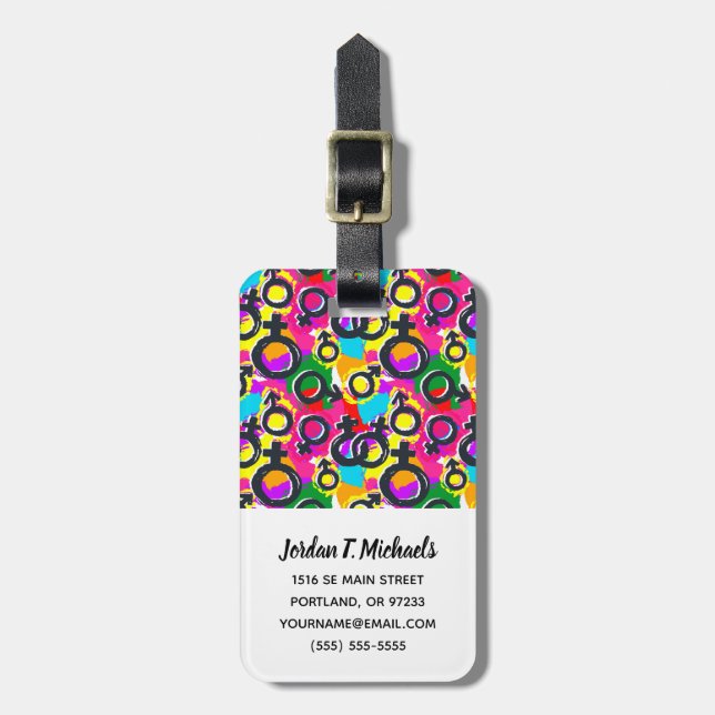Gay Pride Gender Neon Pattern Luggage Tag (Front Vertical)