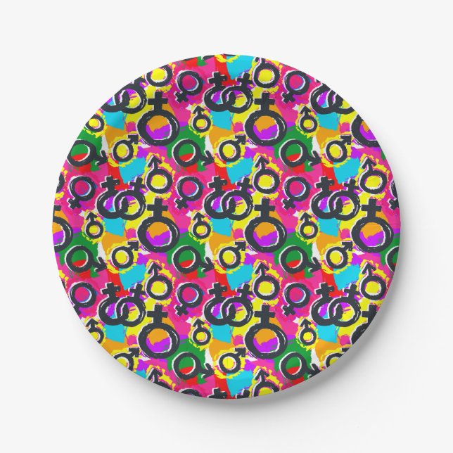 Gay Pride Gender Neon Pattern Paper Plate (Front)