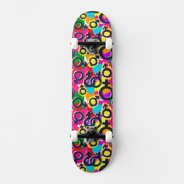 Gay Pride Gender Neon Pattern Skateboard (Front)
