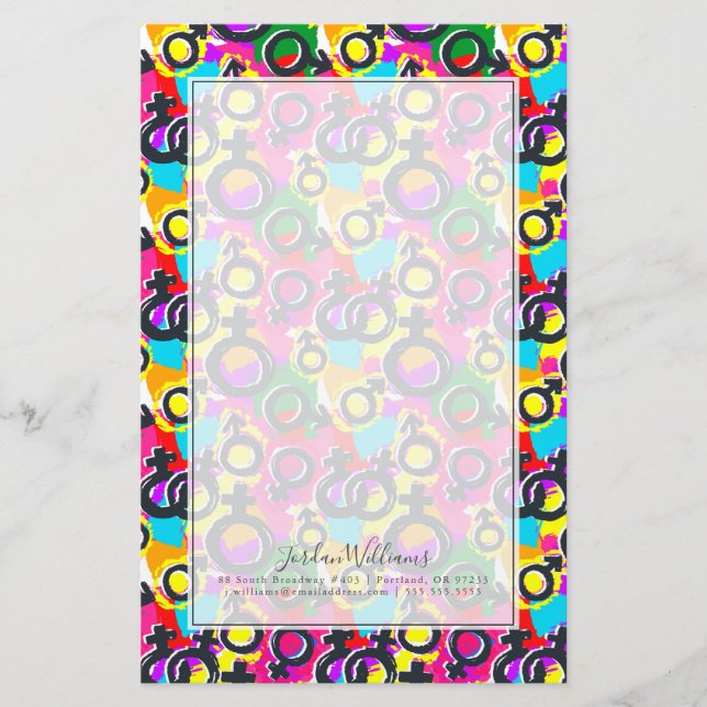 Gay Pride Gender Neon Pattern Stationery (Front)
