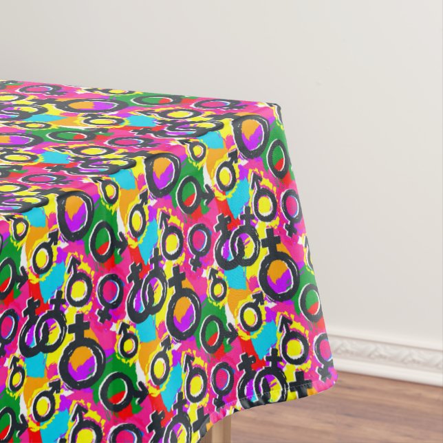 Gay Pride Gender Neon Pattern Tablecloth (In Situ)