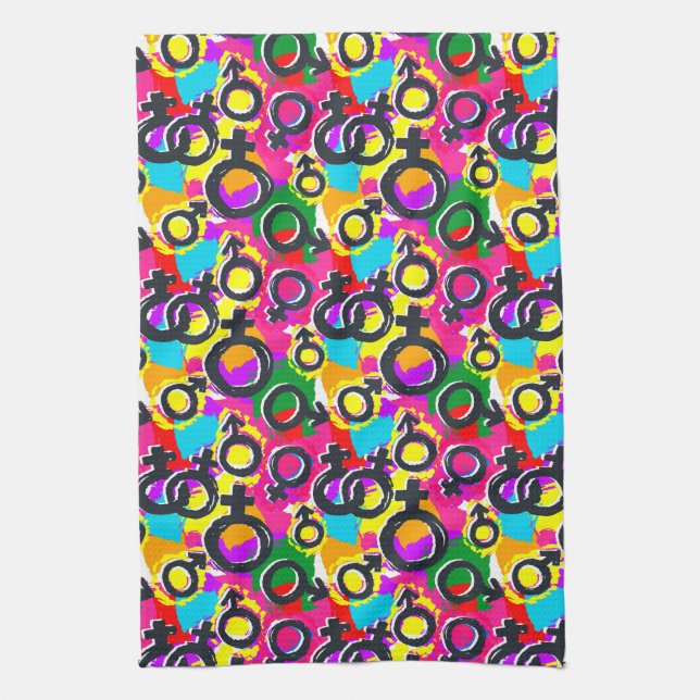 Gay Pride Gender Neon Pattern Tea Towel (Vertical)