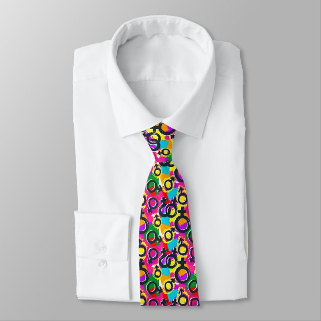 Gay Pride Gender Neon Pattern Tie (Tied)