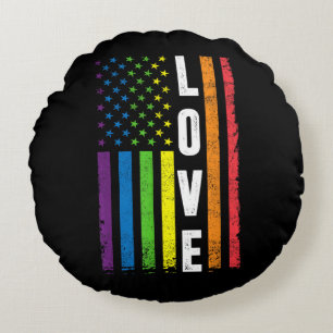 Gay Pride Gifts Men Women LGBT Rainbow Flag Gay Lo Round Cushion