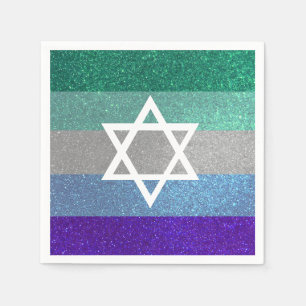 Gay Pride Glitter Bar Mitzvah Jewish Star of David Napkin