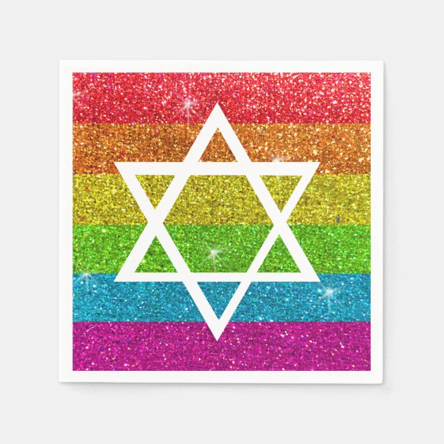 Gay Pride Glitter LGBTQIA Jewish Star of David Napkin (Front)