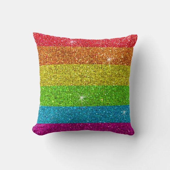 Gay Pride Glitter Rainbow Stripes LGBTQ Equality Cushion (Front)