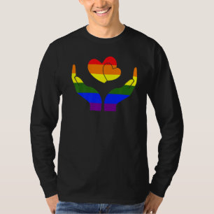 Gay Pride Hand Heart Lgbt Q Cool Rainbow Flag Colo T-Shirt