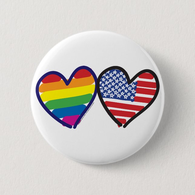 GAY-PRIDE-HEART-AND-FLAG 6 CM ROUND BADGE (Front)