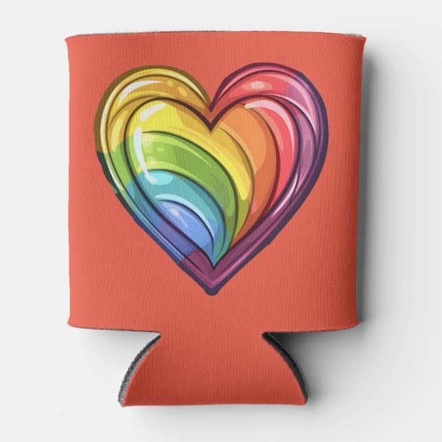 Gay pride heart design can cooler (Front)
