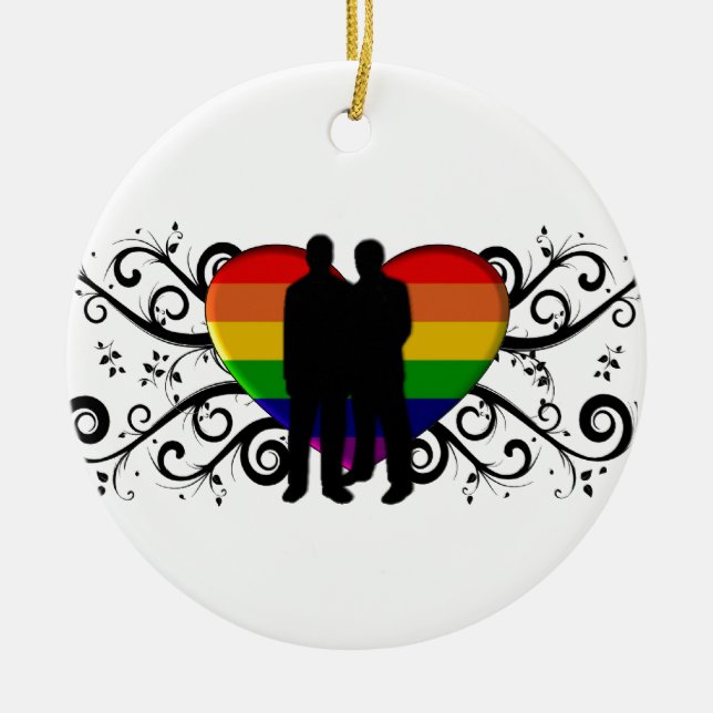 Gay Pride Heart for Men Ceramic Tree Decoration (Front)