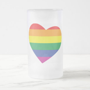 Gay Pride Heart Frosted Glass Beer Mug