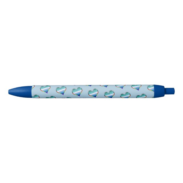 Gay Pride Heart Pattern Black Ink Pen (Front)