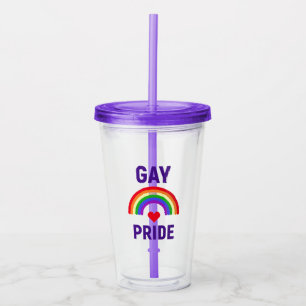 Gay Pride   Heart & Rainbow Acrylic Tumbler