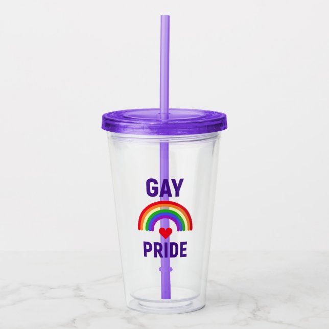 Gay Pride | Heart & Rainbow Acrylic Tumbler (Front)