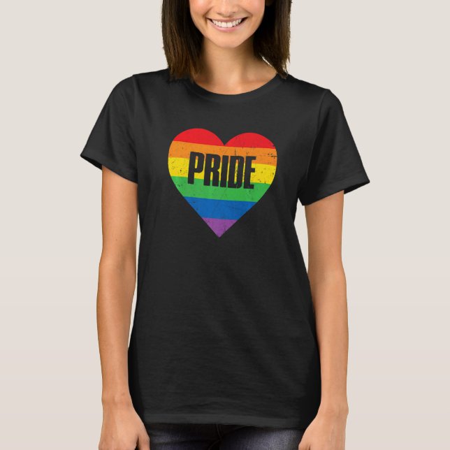 Gay Pride Heart Rainbow Flag LGBT LGBTQ Lesbian Bi T-Shirt (Front)