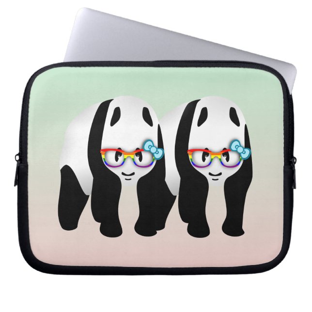 Gay Pride Hipster Pandas Laptop Sleeve (Front)