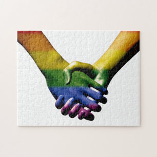 Gay Pride Holding Hands Jigsaw Puzzle